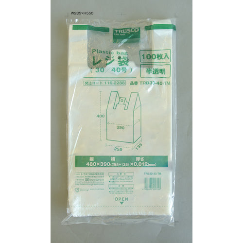 TRUSCO レジ袋 30/40号 480X390(255)mm 半透明 100枚入 TRB30-40-TM 1 袋