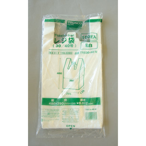 TRUSCO レジ袋 30/40号 480X390(255)mm 乳白 100枚入 TRB30-40-W 1 袋