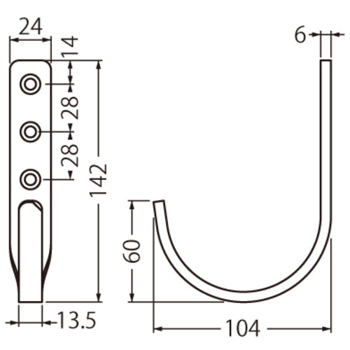 TRUSCO Large Hook SUS Hairline 104mm JH-104-HL 1 pc