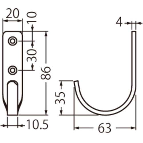 TRUSCO 大型フック SUS ヘアライン 63mm JH-63-HL 1 個