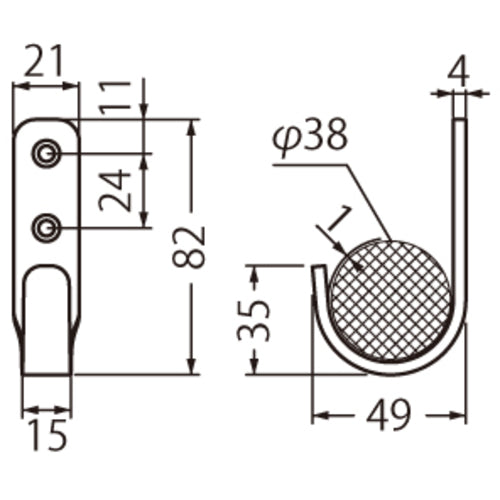 TRUSCO U型フック SUS 鏡面 49mm UH-49-SM 1 個