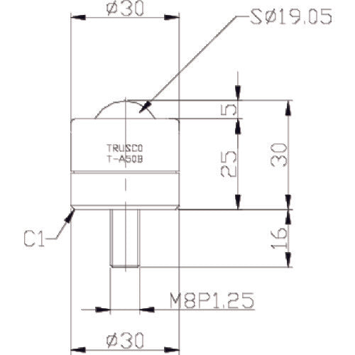 TRUSCO Ball Caster, Cutting Item, Upward Use, Steel Ball, T-A50B, 1 Piece