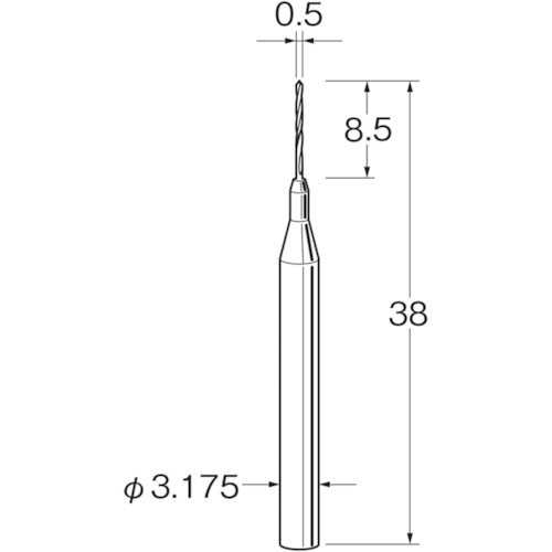 リューター ツイストドリル(超硬合金)刃径(mm):0.5シャンク径(mm):3.175 T3005 1 袋