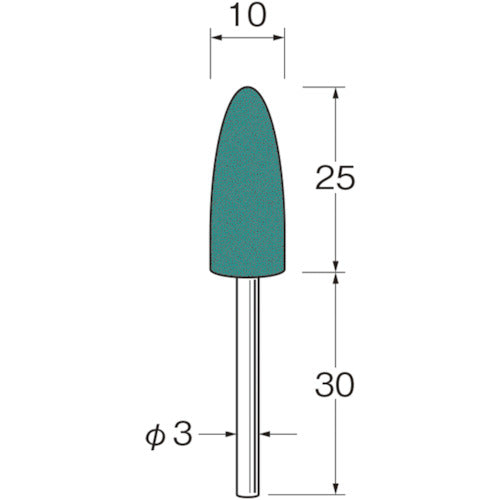リューター 軸付グリーンカーボランダムゴム砥石外径(mm):10粒度(#):220 R3343 1袋