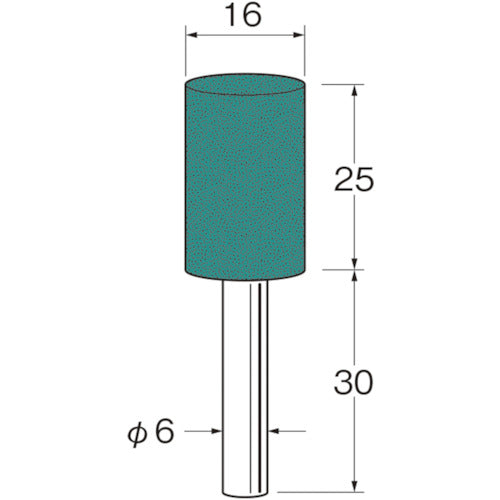 R3613 Green Carborundum Rubber Grindstone with Shaft Outer Diameter (mm): 16 Grit (#): 220 1 Pack