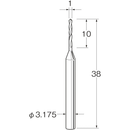 リューター ツイストドリル(超硬合金)刃径(mm):1シャンク径(mm):3.175 T3010 1 袋