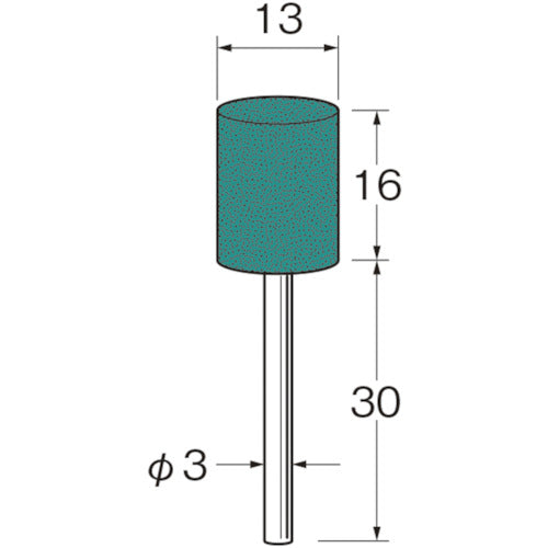 R3313 Green Carborundum Rubber Grindstone with Shaft Outer Diameter (mm): 13 Grit (#): 220 1 Pack