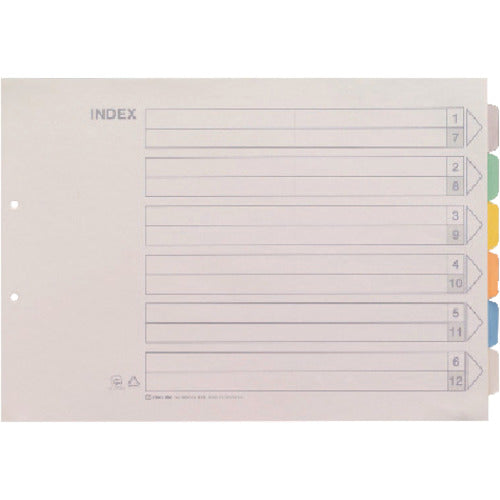 KING JIM A3Eカラ−インデックス 6山タイプ 1000E-6Y 1冊