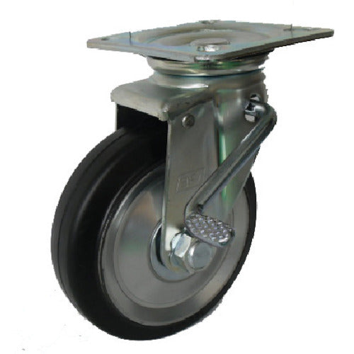 Yodono Pressed Swivel Brake Black Rubber Wheel 75φ WJB75 1 pc