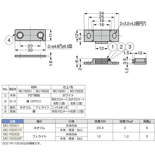 SUGATSUNE (140050296) MC-YS001P 소형 마그넷 캐치 MC-YS001P 1S