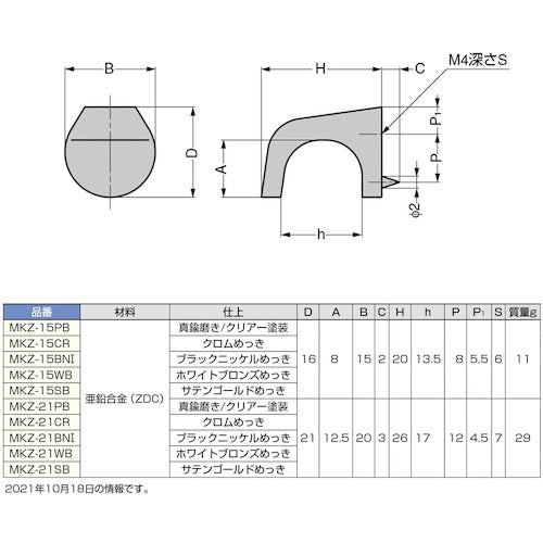 SUGATSUNE (100018050)MKZ−21WBダイカストモダンつまみ MKZ-21WB 1個