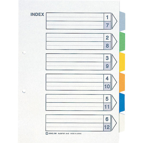 KING JIM Color Index A4 Vertical 6 Colors 6 Columns 7 Sheets 1 Set 2 Holes 907-6Y 1 Book