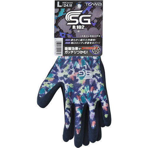 トワロン 天然ゴム背抜き手袋 SG−R102 ぼかし柄ブルー L SG-R102-L 1 双