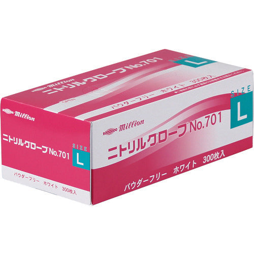 ミリオン ニトリルグローブ パウダーフリー No.701 300枚入 LH-701-L 1 箱