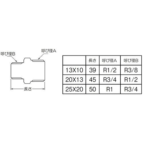 SANEI Stainless Steel Different Diameter Hexagonal Nipple TS700-1-20X13 1 pc