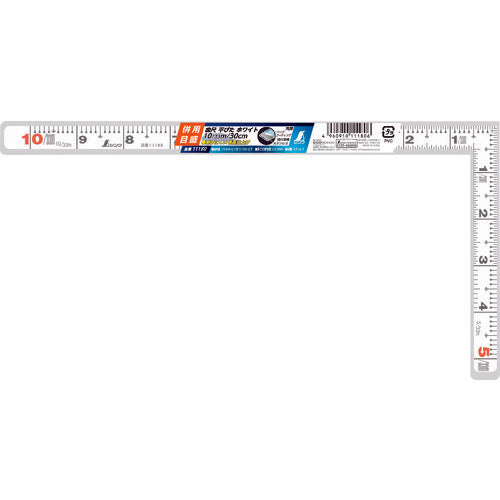 Shinwa Curved Ruler Flat Pita White 1 shaku/30 cm Combined scale 11180 1 piece