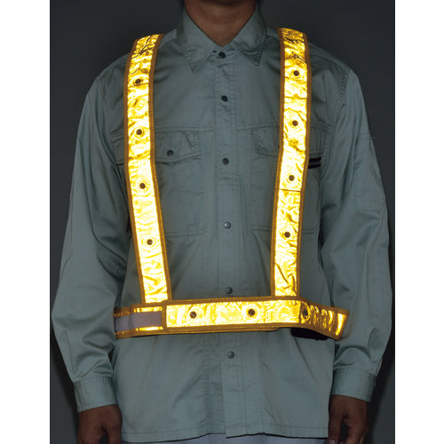 緑十字 LED安全反射ベスト 黄地/白LED/金反射 LEDタスキ型ベスト−GW フリーサイズ(サイズ調整可能) 238025 1 着