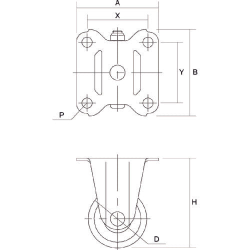 유에이 플레이트식 고정 저상 캐스터 흑 나일론 바퀴 직경 50mm H 타입 HR-W형 설치 치수 52×52 HR-50BN-W 1개