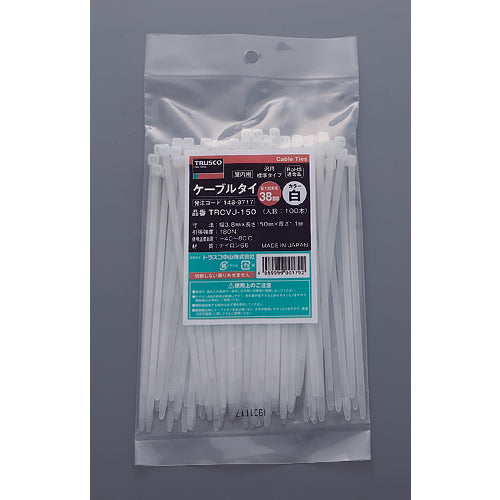 TRUSCO Cable Tie Width 3.8mm x 150mm Maximum bundling Φ38 100 pieces TRCVJ-150 1 bag