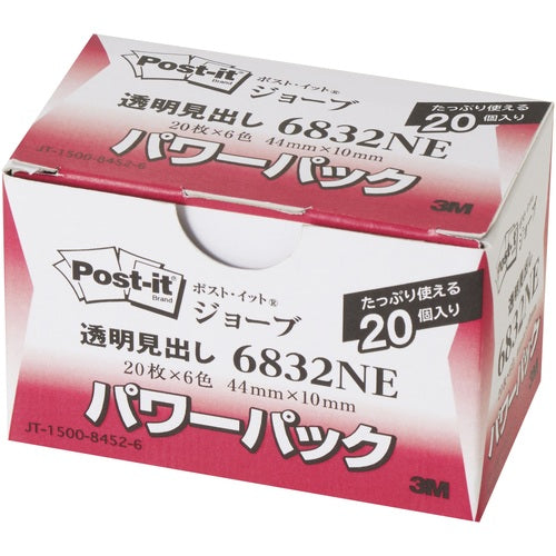 3M ポスト・イット ジョーブ パワーパック透明見出し 44X10mm 6832NE 1 箱