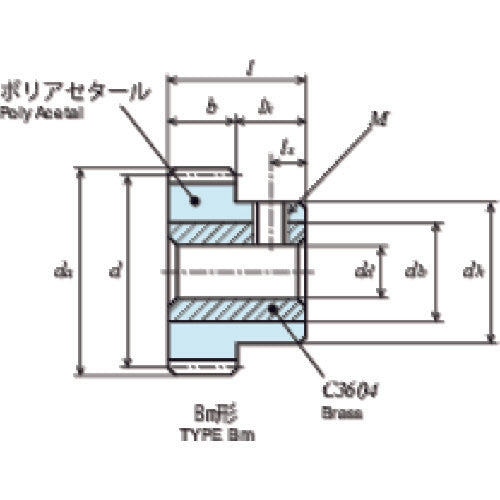 KG 【売切廃番】白POM平歯車 S1DB 72B+1010 形状Bm(黄銅ブッシュ入り) モジュール1 歯数72 S1DB 72B+1010 1 個
