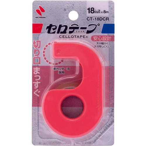 Nichiban Cellophane Tape Small Roll with Cutter, Straight Cut Type, Width 18mm x Length 8m, CT-18DCR, 1 pc