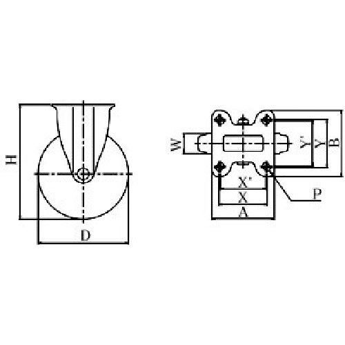 YUEI Plate-type Fixed Caster, Gray Rubber, Wheel Diameter 125mm, J Type, K2 Type, Mounting Dimensions 112 x 53 (100 x 56) NWRK2-125-G 1 pc