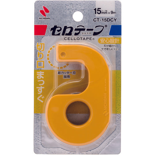 Nichiban Cellophane Tape Small Roll with Cutter, Straight Cut Type, Width 15mm x Length 9m, CT-15DCY, 1 pc