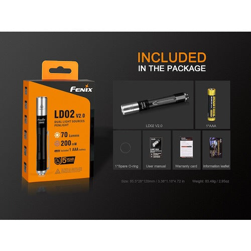 FENIX LED Light Black Light LD02 V2.0 LD02V2.0 1 piece