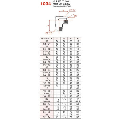 横浜ゴム オス90度エルボ 1034−08(1/2) 1034-08 1 個