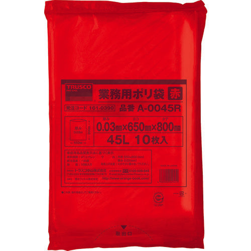 TRUSCO Commercial Poly Bags, Thickness 0.03 x 45L, Red, 10 Pieces, A-0045R, 1 Bag