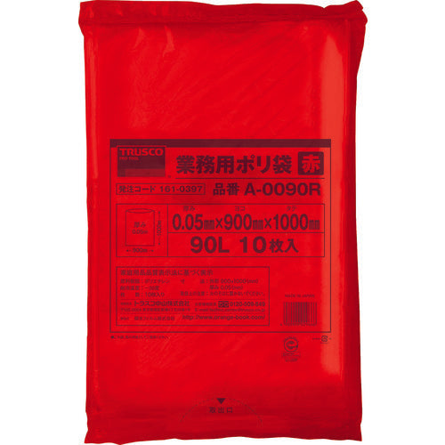 TRUSCO Commercial Poly Bags, Thickness 0.05 x 90L, Red, 10 Pieces, A-0090R, 1 Bag