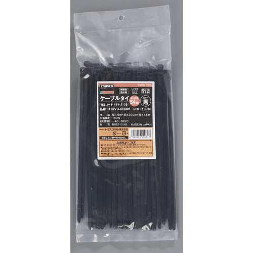 TRUSCO Cable Tie Width 4.6mm x 200mm Maximum bundling Φ54 Weather resistant 100 pieces TRCVJ-200W 1 bag