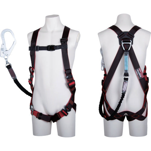 TSUYORON Revo Harness with Single Lanyard, Retractable Nobiron (BK), Black/Red, Medium Size, TH-508-NV93SV-OT-BKR-M-R23-BX, 1 Piece