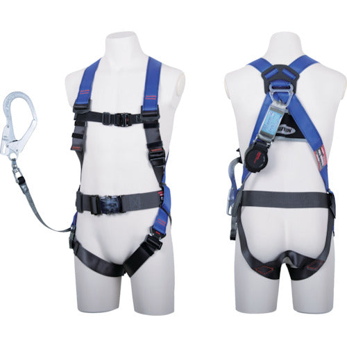 TSUYORON コアハーネス 胴ベルト付き シングルランヤード付き 巻取式ワン・ハンドリトラ パープル Mサイズ TH-502-OH93SV-OT-P-M-R23-BX 1 本