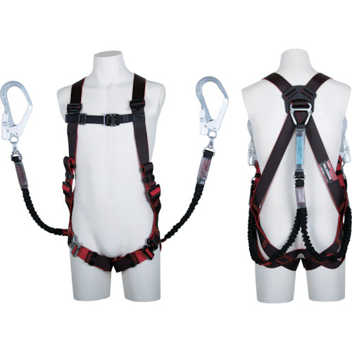 TSUYORON Revo Harness with Twin Lanyards, Retractable Nobi-Lon, Black/Red, Medium Size, TH-508-2NV93SV-OT-BKR-M-2R23BX, 1 Piece