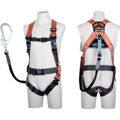 TSUYORON Core Harness with waist belt and single lanyard, extendable Nobiron (Black), orange, size L, TH-502-NV93SV-OT-OR-L-R23-BX, 1 piece