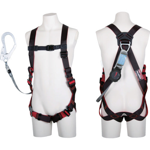 TSUYORON レヴォハーネス シングルランヤード付き ロック機構付き巻取式ワン・ハンドリトラ 黒・赤 Mサイズ TH-508-OH93SV-OT-BKR-M-R23-BX 1 本