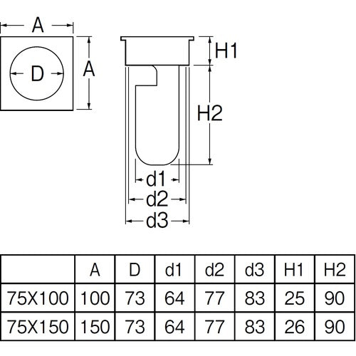 SANEI Square One-Trap H511-75X100 1 pc