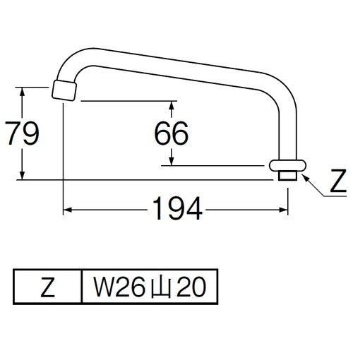 SANEI 허리 높이 상향 파이프 PA23J-60X-16 1 개
