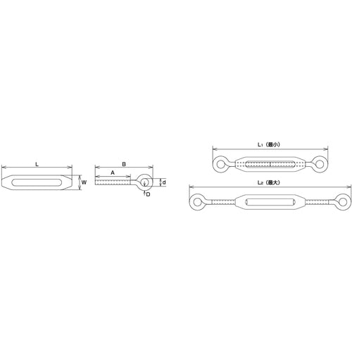 미즈모토 스테인리스 프레임식 턴버클(아이&아이) 비늘 지름 M4 배럴 연마 마무리 B-2553 1개