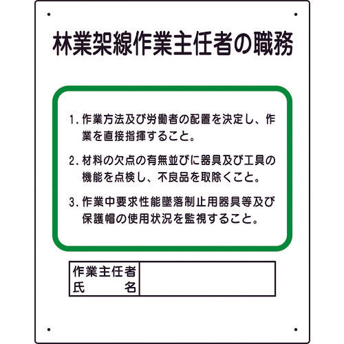 ユニット 作業主任者職務板 林業架線… 356-18A 1 枚