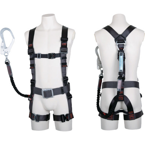 TSUYORON Hien Harness with waist belt and single lanyard, extendable Nobiron (BK), dark gray, size L, TH-506-NV93SV-OT-DG-L-R23-BX, 1 piece