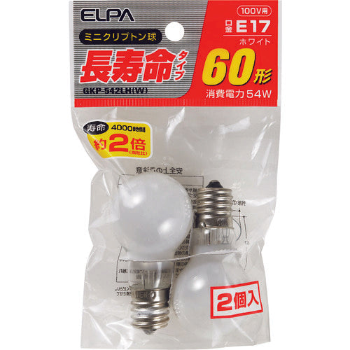 ELPA 긴 수명 미니 크립톤 구 E17 60W형 화이트 2개입 GKP-542LH(W) 1개