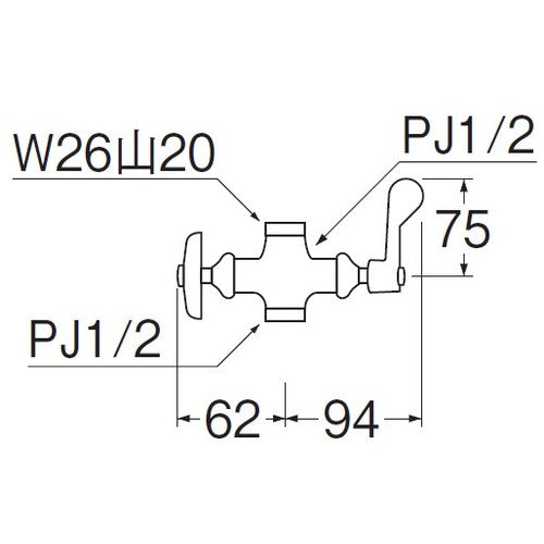 SANEI 厨房用二口横形自在水栓本体 E2310F-13 1 個