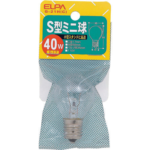 ELPA S型ミニ球 E17 40W クリア G-21H(C) 1 個