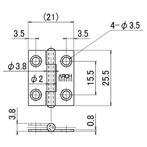 ARCH 얇은 입 경첩 25mm 광택 연마 TN4510-25BK 1장