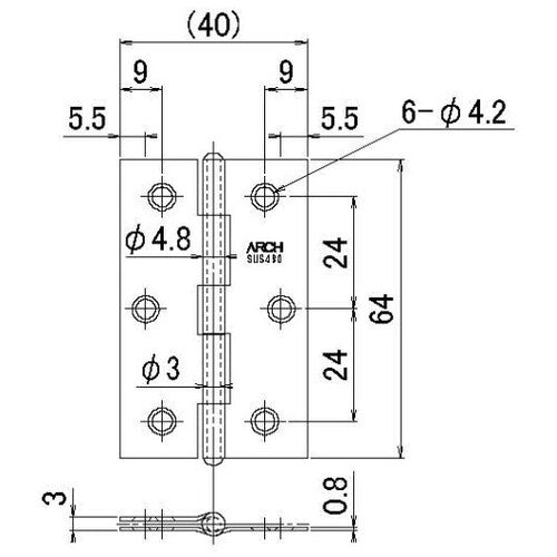 ARCH 중후 경첩 64mm 광택 연마 TN4520-64BK 1장