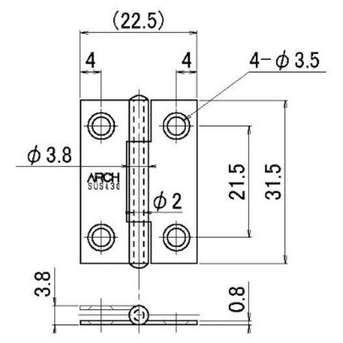 ARCH 얇은 입 경첩 32mm 광택 연마 TN4510-32BK 1장