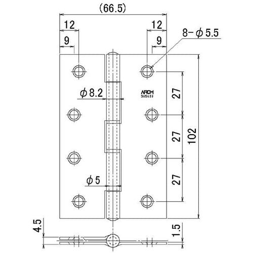 ARCH 중후 경첩 102mm 광택 연마 TN4520-102BK 1장
